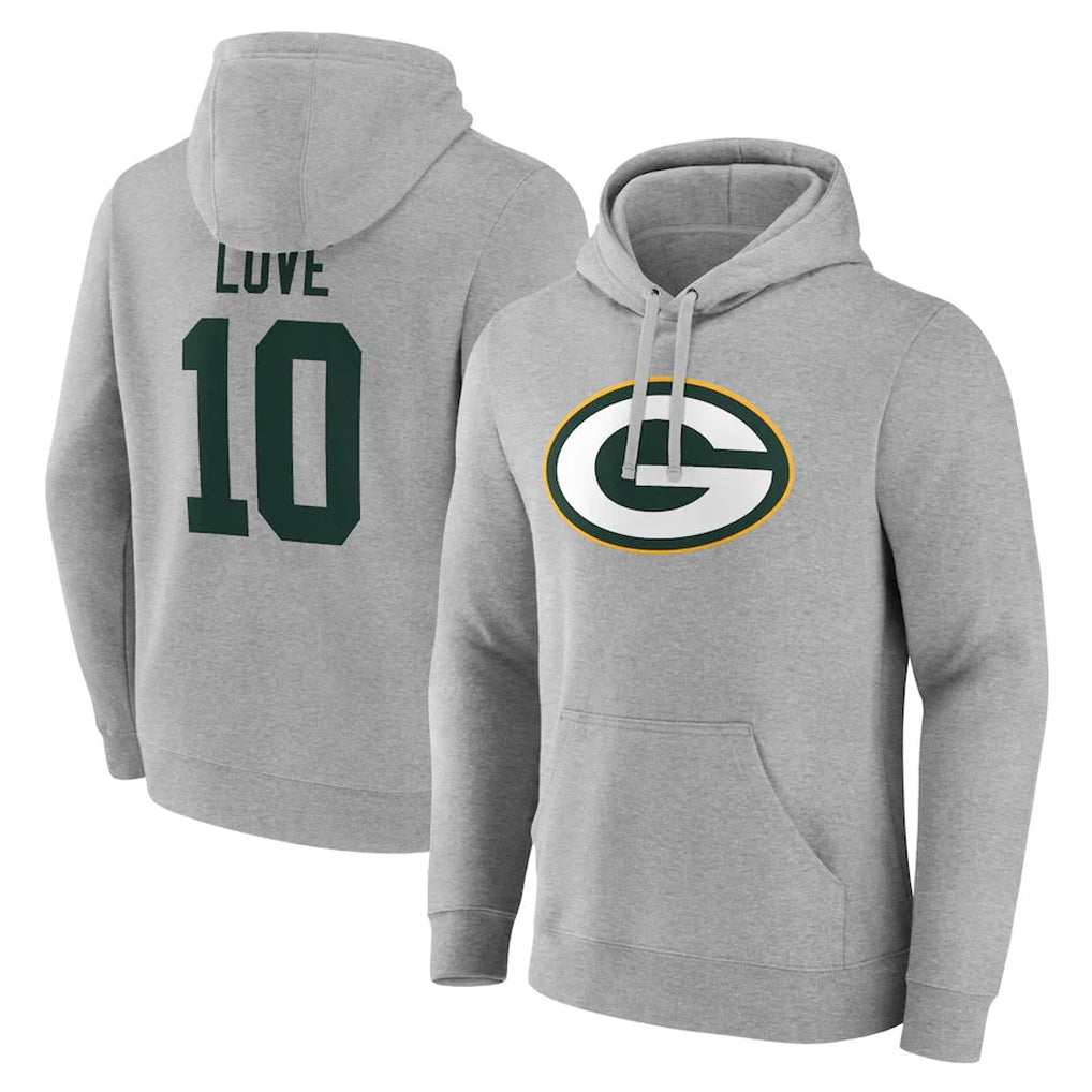 GB.Packers #10 Jordan Love Player Gray Pullover Hoodies Limited Gdoa Stitched Jerseys