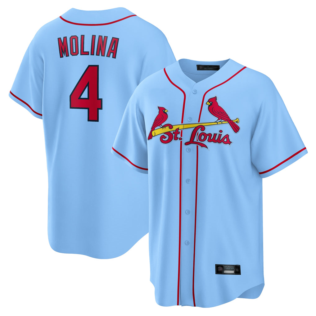 St. Louis Cardinals #4 Yadier Molina Player Light Blue Home Game Fdoa Stitched Jerseys