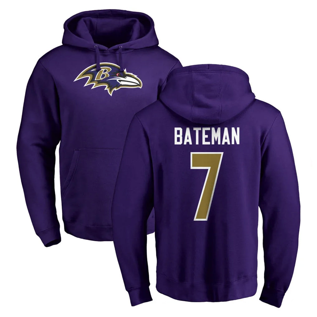 B.Ravens #7 Rashod Bateman Player Purple Salute to Service Pullover Hoodie Gdoa Stitched Jerseys
