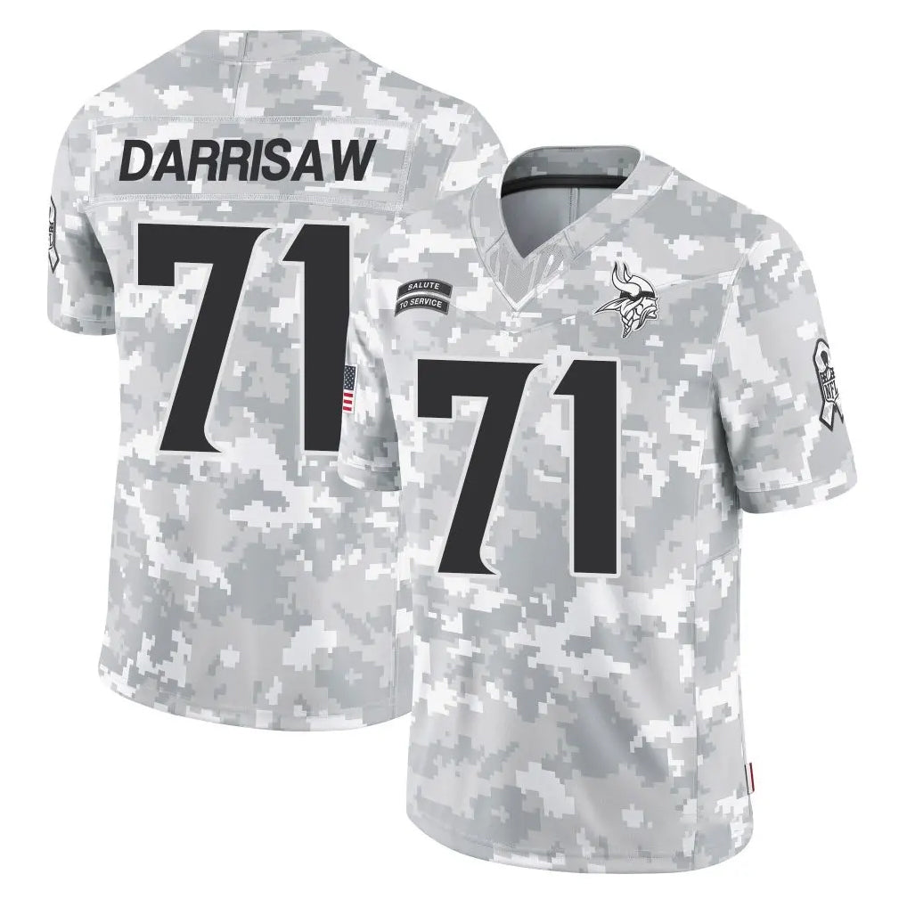 M.Vikings #71 Christian Darrisaw Player Arctic Camo Salute To Service Limited Game Gdoa Stitched Jerseys
