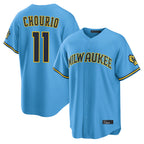 M.Brewers #11 Jackson Chourio Player Light Blue Road Stadium Game Fdoa Stitched Jerseys