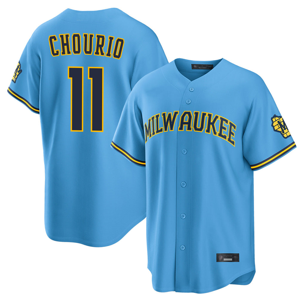 M.Brewers #11 Jackson Chourio Player Light Blue Road Stadium Game Fdoa Stitched Jerseys