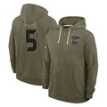 H.Texans #5 Jalen Pitre Player Olive Salute to Service Pullover Hoodies Limited Stitched Jerseys