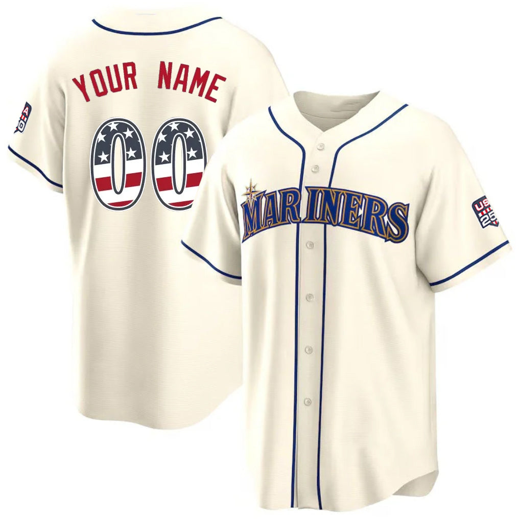 Custom S.Mariners Cream USA 250 Fourth of July Limited Home Game Any Name & Number Gdoa Stitched Jerseys