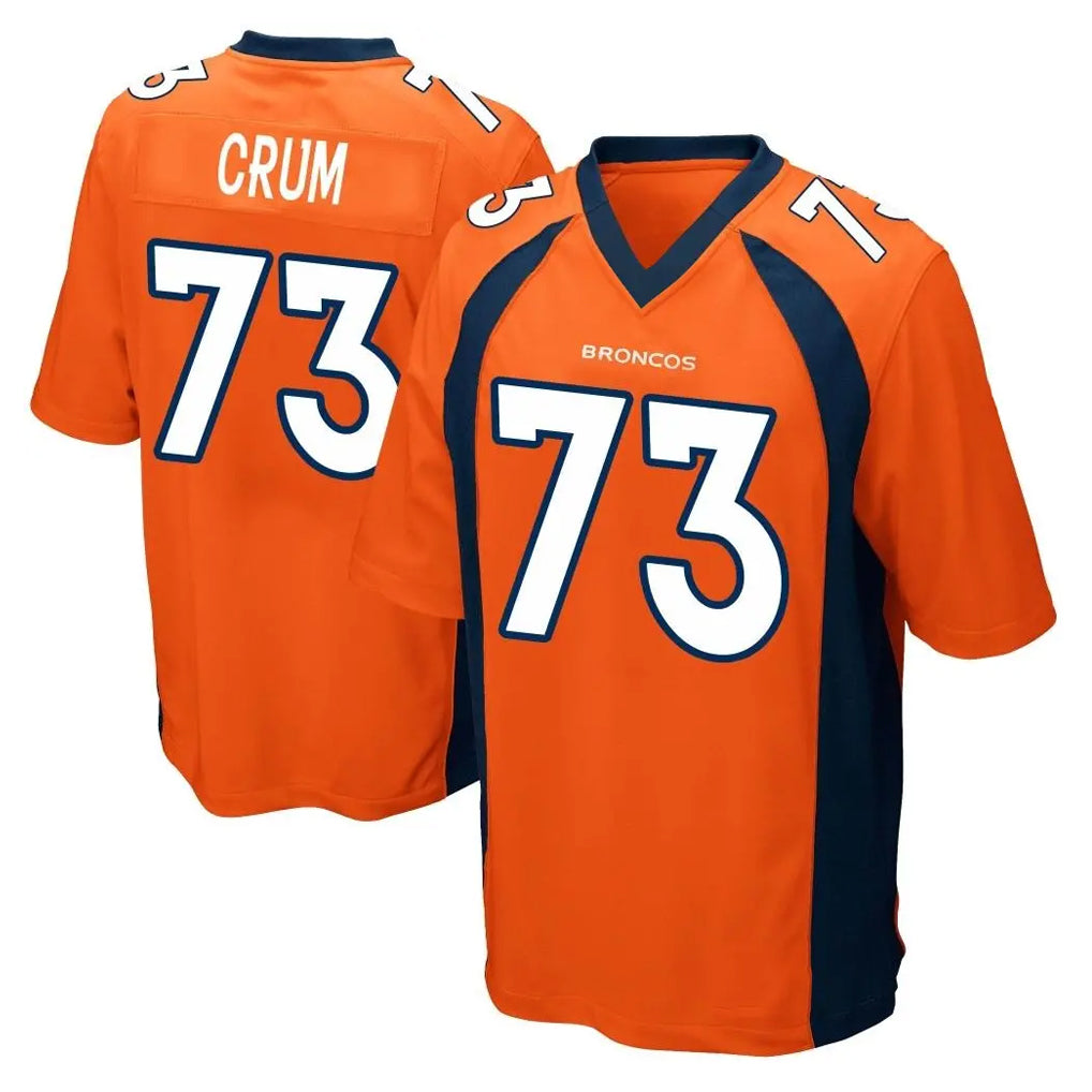 D.Broncos #73 Frank Crum Player Orange Color Home Game Gdoa Stitched Jerseys