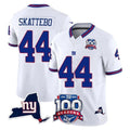 NY.Giants #44 Cam Skattebo Player White 100th Season & State Patch Vapor Limited Home Game Gdoa Stitched Jerseys