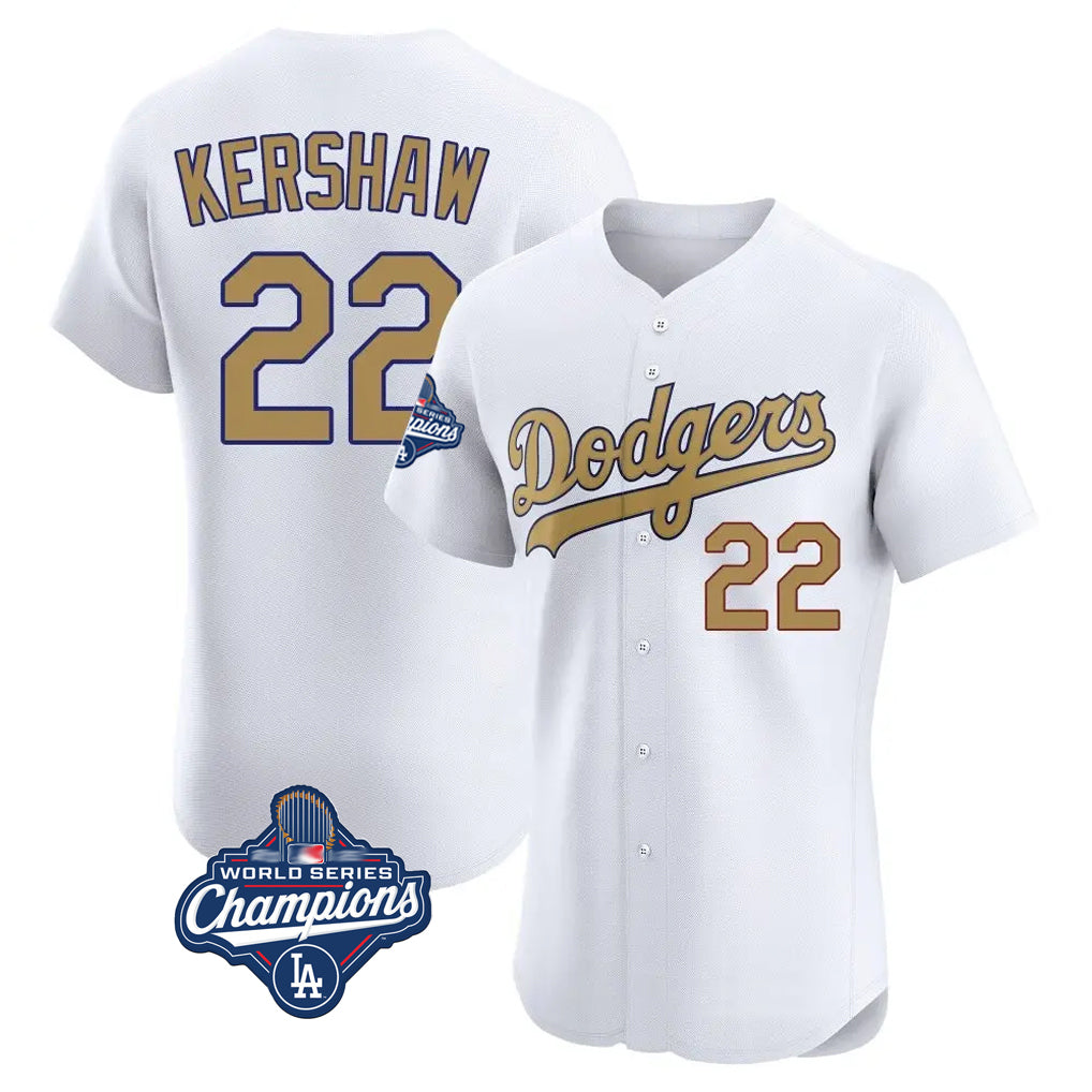 LA.Dodgers #22 Clayton Kershaw Player Gold World Series Meet Limited Elite Home Fdoa Stitched Jerseys