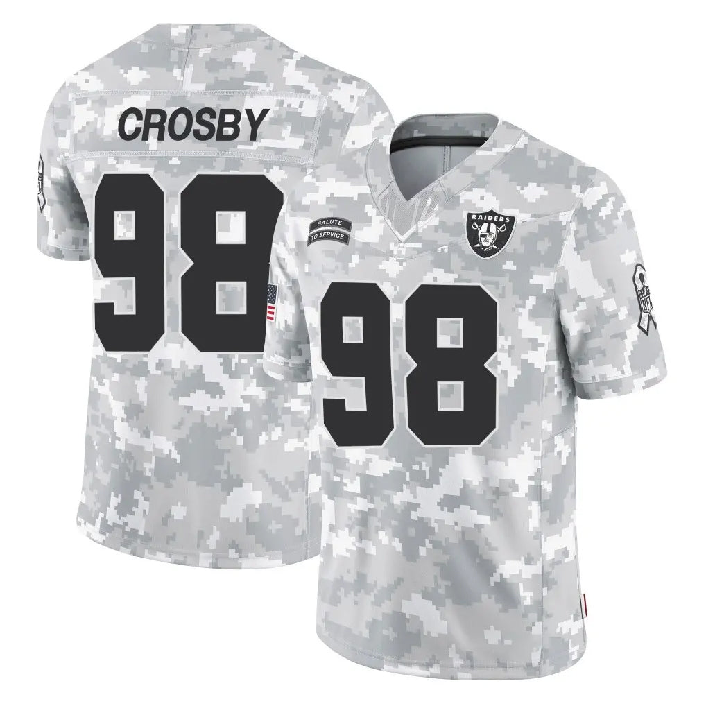 LV.Raiders #98 Maxx Crosby Player Arctic Camo Salute To Service Limited Game Gdoa Stitched Jerseys
