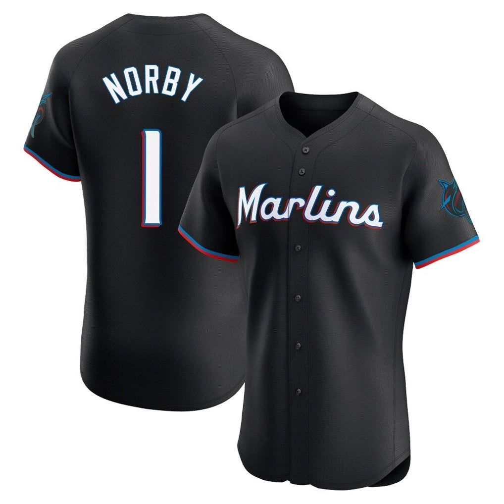 M.Marlins #1 Connor Norby Player Black Vapor Home Limited Elite Fdoa Stitched Jerseys
