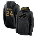 B.Bills #24 Cole Bishop Player Black Salute to Service Hoodies Hame Gdoa Stitched Jerseys