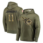T.Titans #11 Jermaine Johnson II Player Olive Salute to Service Pullover Hoodies Home Game Gdoa Stitched Jerseys