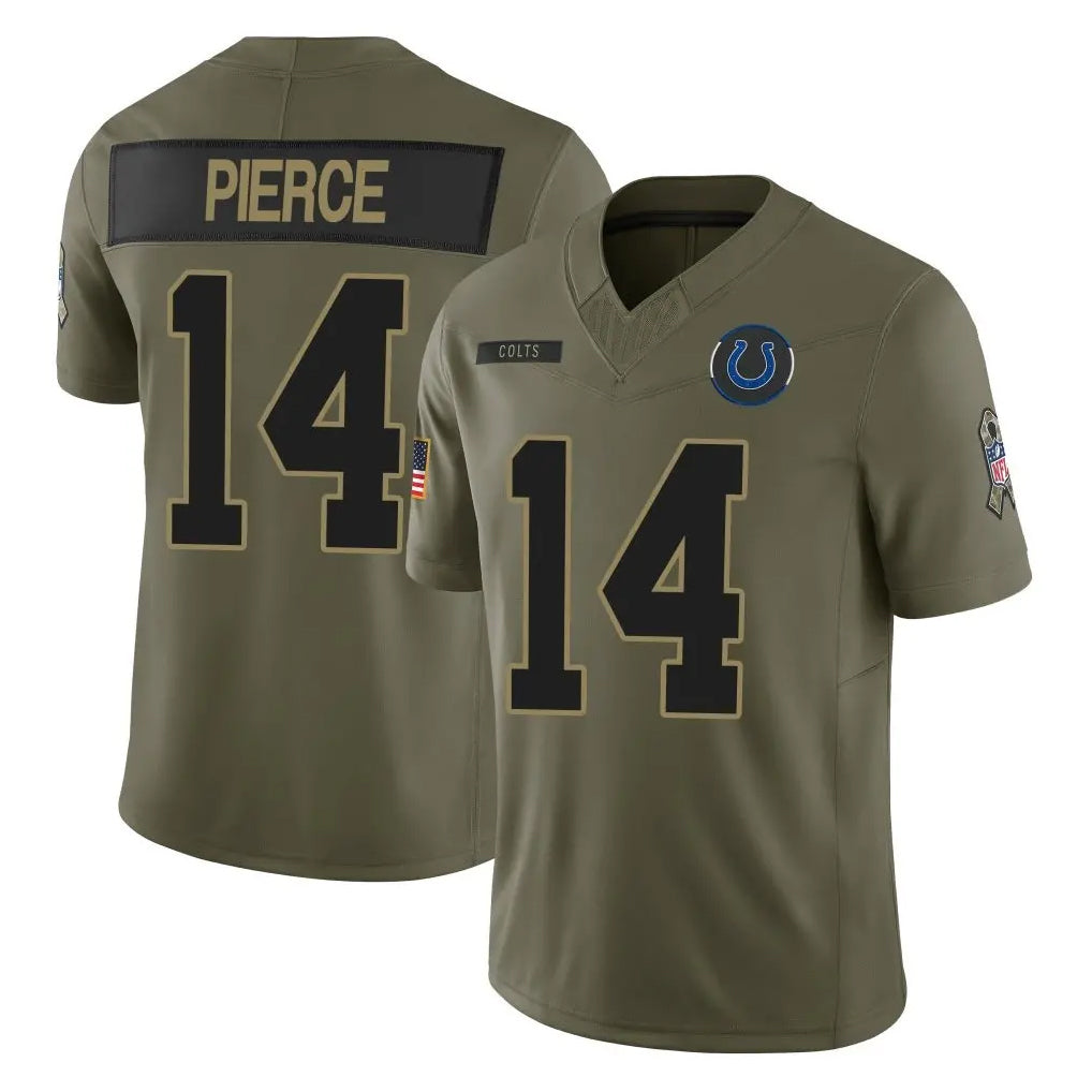 IN.Colts #14 Alec Pierce Player Olive 2025 Salute To Service Limited Game Gdoa Stitched Jerseys
