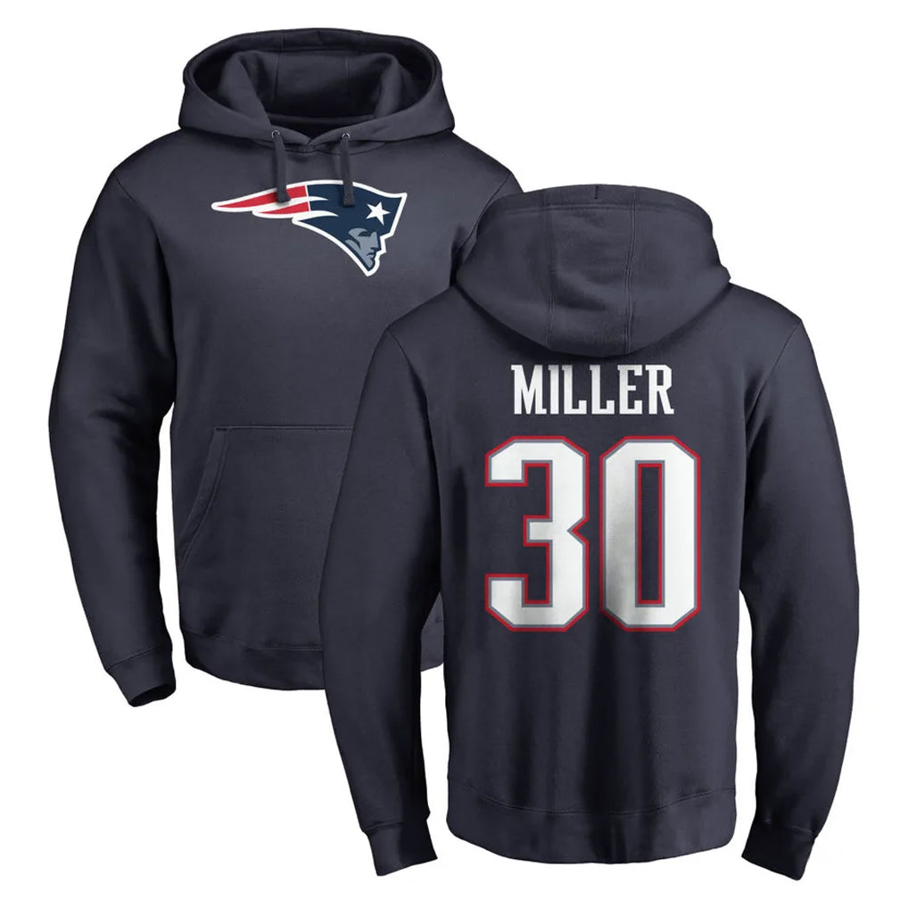 NE.Patriots #30 Jam Miller Player Navy LOGO Pullover Hoodies Home Game Gdoa Stitched Jerseys
