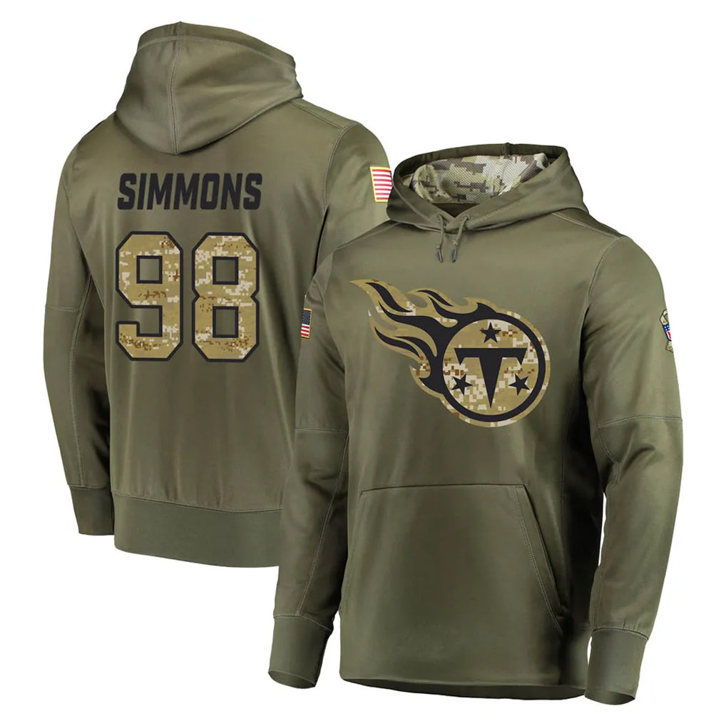 T.Titans #98 Jeffery Simmons Player Olive Salute to Service Pullover Hoodies Home Game Gdoa Stitched Jerseys