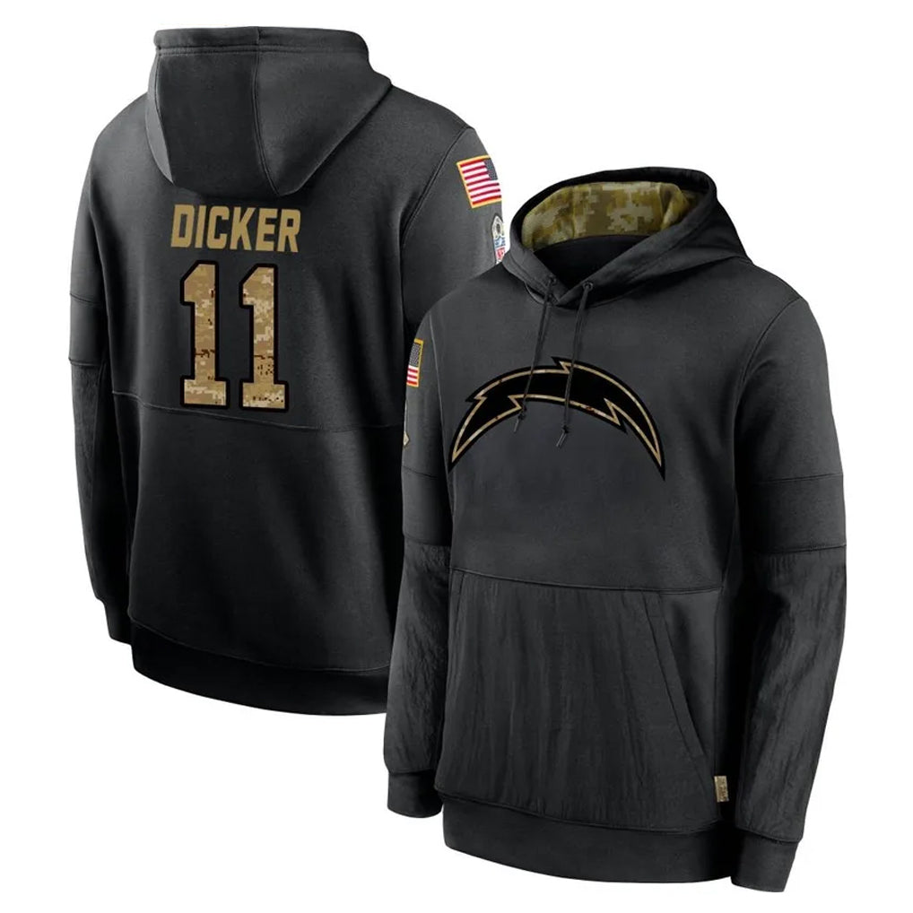 LA.Chargers #11 Cameron Dicker Player Black Salute to Service Hoodies Limited Game Gdoa Stitched Jerseys