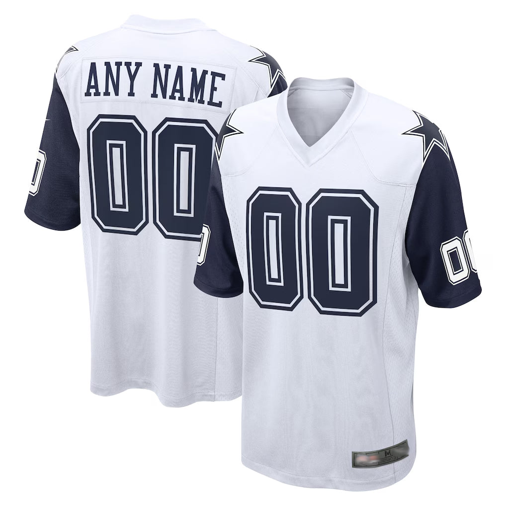Custom D.Cowboys White-Navy Home Game Any Name & Numbers Gdoa Stitched Jerseys