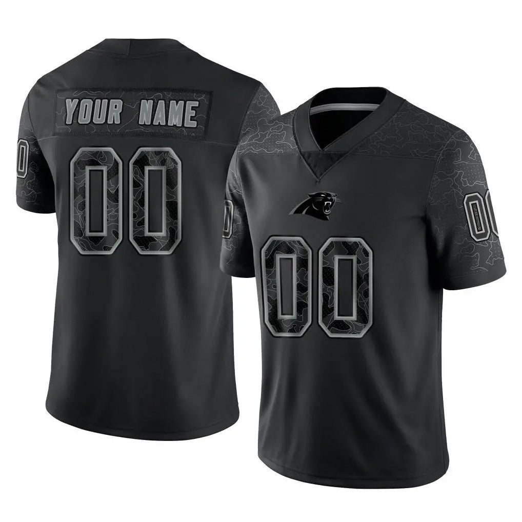 Custom C.Panthers Black Limited Reflective Game Any Name & Numbers Gdoa Stitched Jerseys