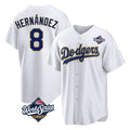 LA.Dodgers #8 Enrique Hern¨¢ndez Player Gold White World Series 2026 Collection Stadium Game Fdoa Stitched Jerseys