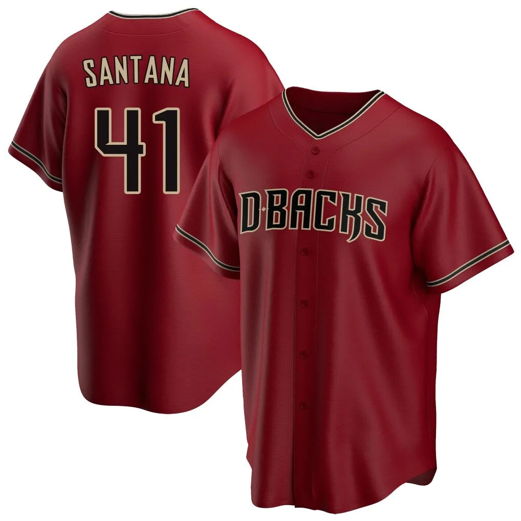 A.Diamondbacks #41 Carlos Santana Player Red Home Game Gdoa Stitched Jerseys