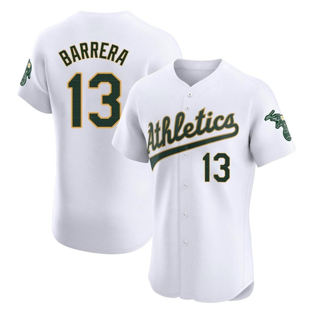 Athletics #13 Luis Barrera Player White Limited Elite Home Game Gdoa Stitched Jerseys