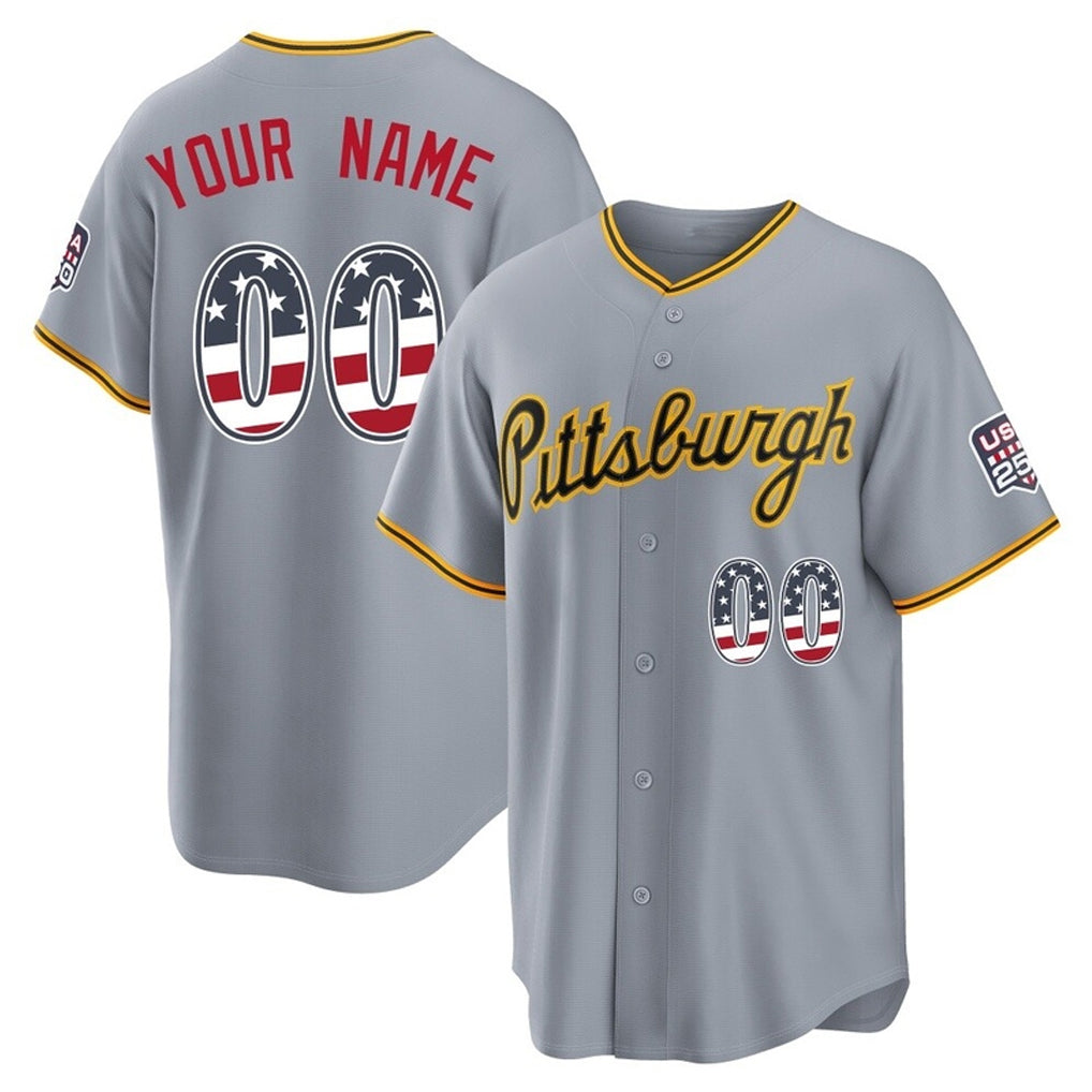 Custom P.Pirates Gray USA 250 Fourth Of July Limited Home Game Any Name & Number Gdoa Stitched Jerseys