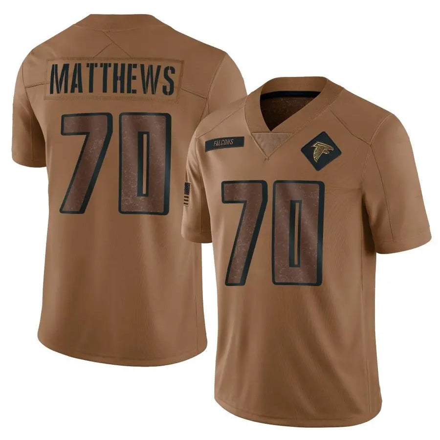 A.Falcons #70 Jake Matthews Player Brown Salute To Service Limited Gdoa Stitched Jerseys