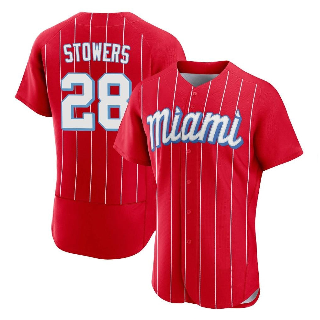M.Marlins #28 Kyle Stowers Player Red City Connect Home Limited Elite Fdoa Stitched Jerseys