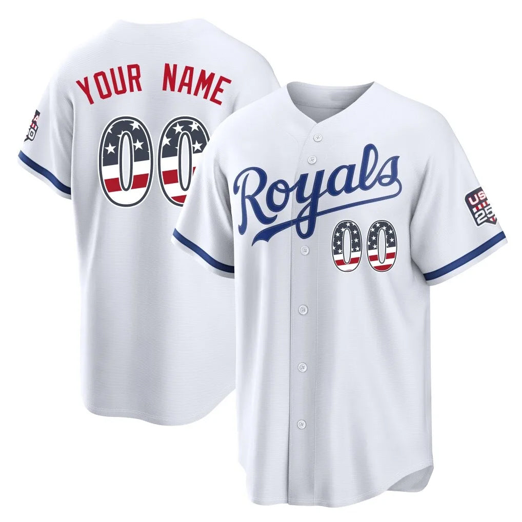 Custom KC.Royals White USA 250 Fourth of July Limited Home Game Any Name & Number Gdoa Stitched Jerseys
