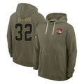 C.Browns #32 Jim Brown Player Olive Salute to Service Pullover Hoodies Limited Gdoa Stitched Jerseys