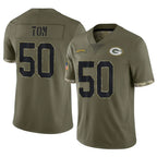 GB.Packers #50 Zach Tom Player Olive Salute To Service Limited Gdoa Stitched Jerseys