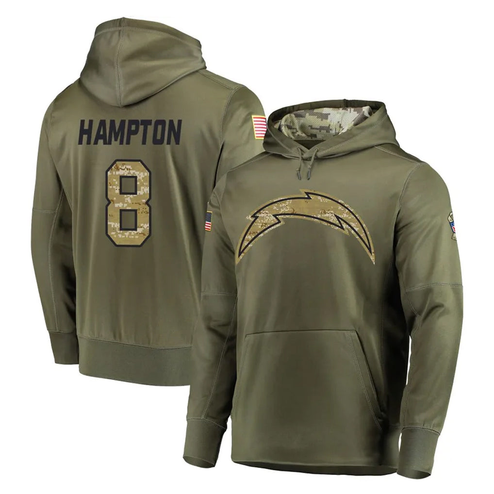 LA.Chargers #8 Omarion Hampton Player Olive Salute to Service Pullover Hoodies Home Game Gdoa Stitched Jerseys
