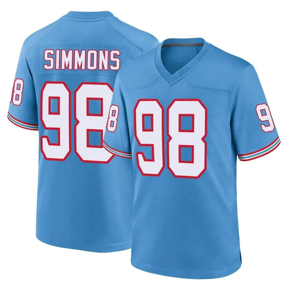 T.Titans #98 Jeffery Simmons Player Light Blue Oilers Throwback Game Home Gdoa Stitched Jerseys