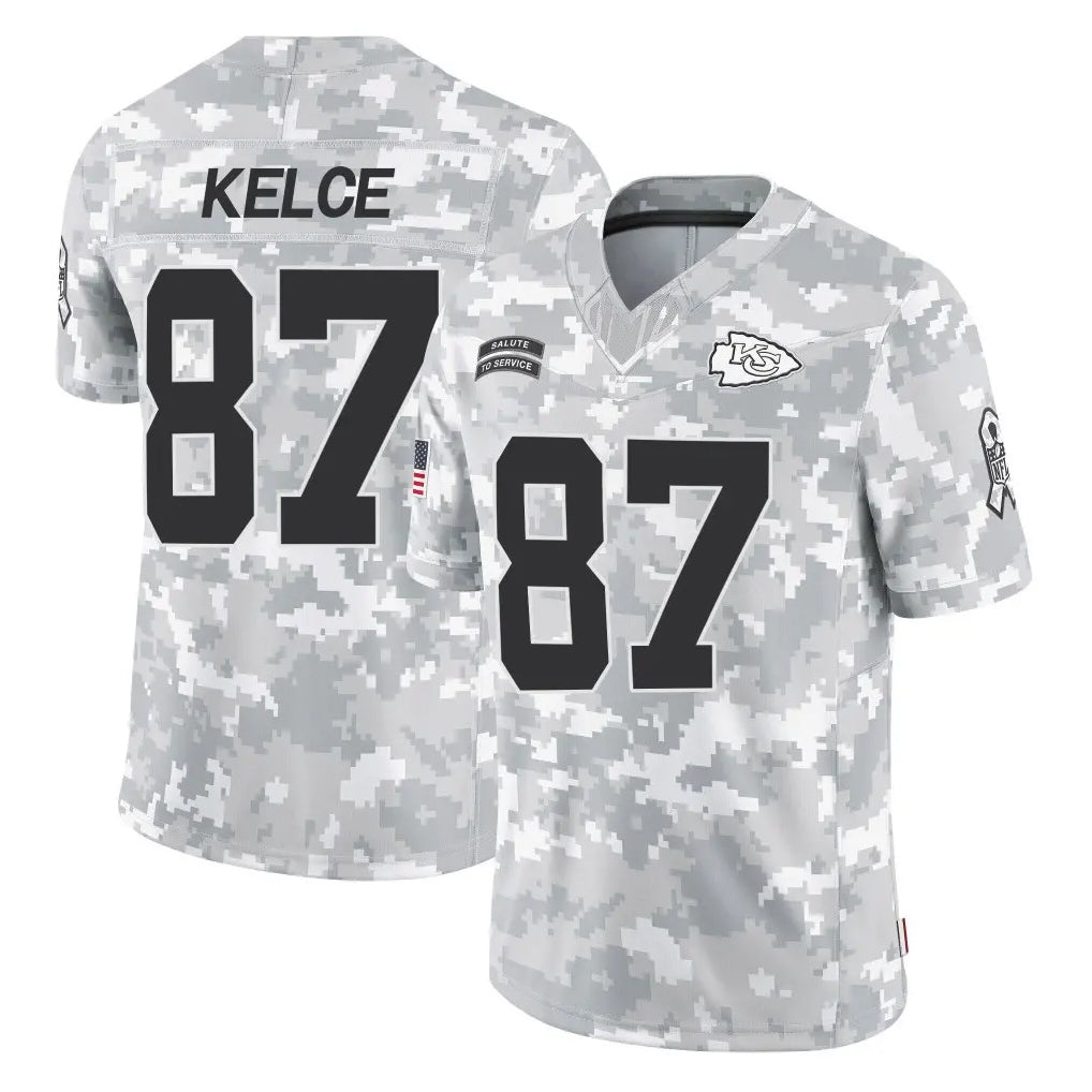 KC.Chiefs #87 Travis Kelce Player Arctic Camo Salute To Service Limited Game Gdoa Stitched Jerseys