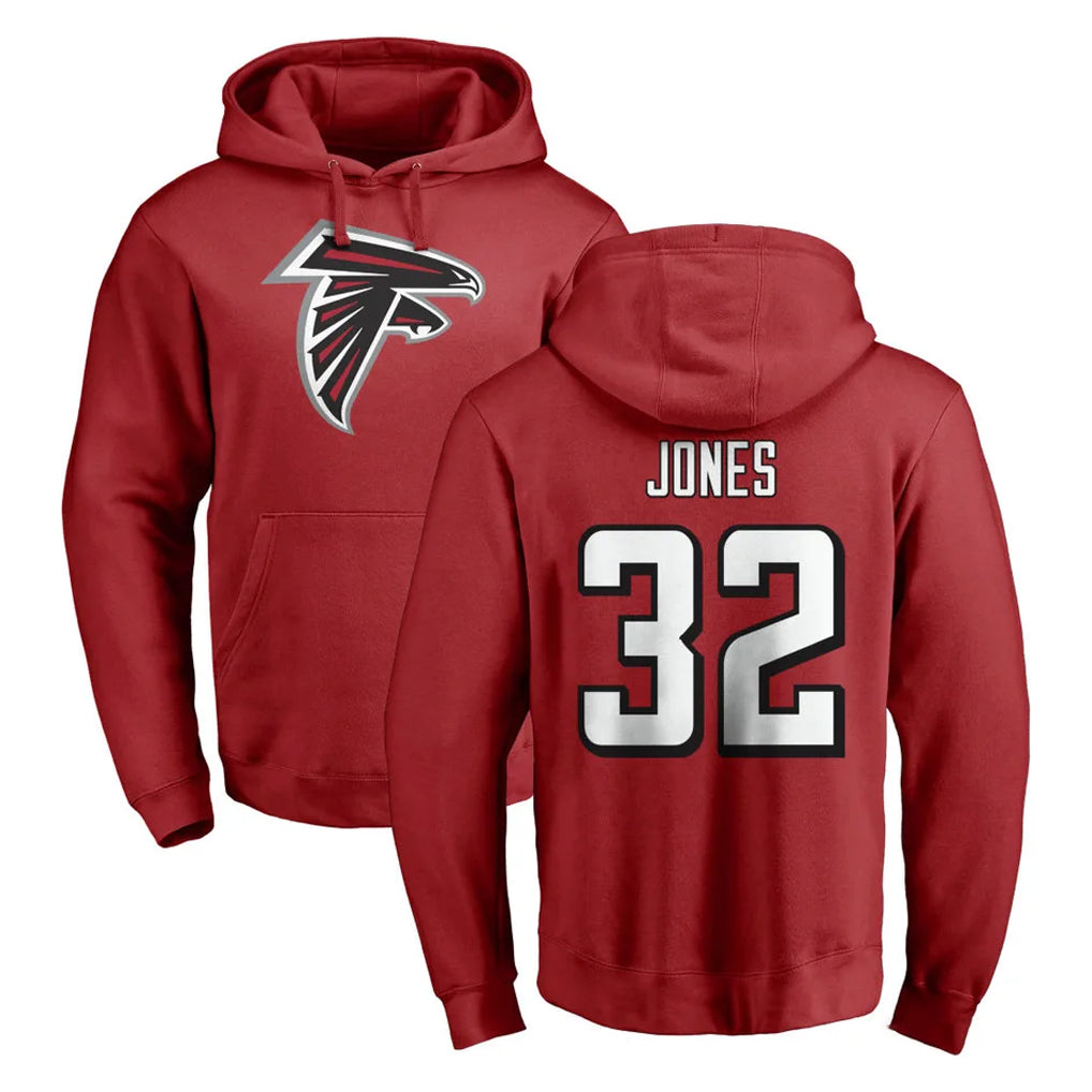 A.Falcons #32 Cash Jones Player Red Pullover Hoodies Home Game Gdoa Stitched Jerseys