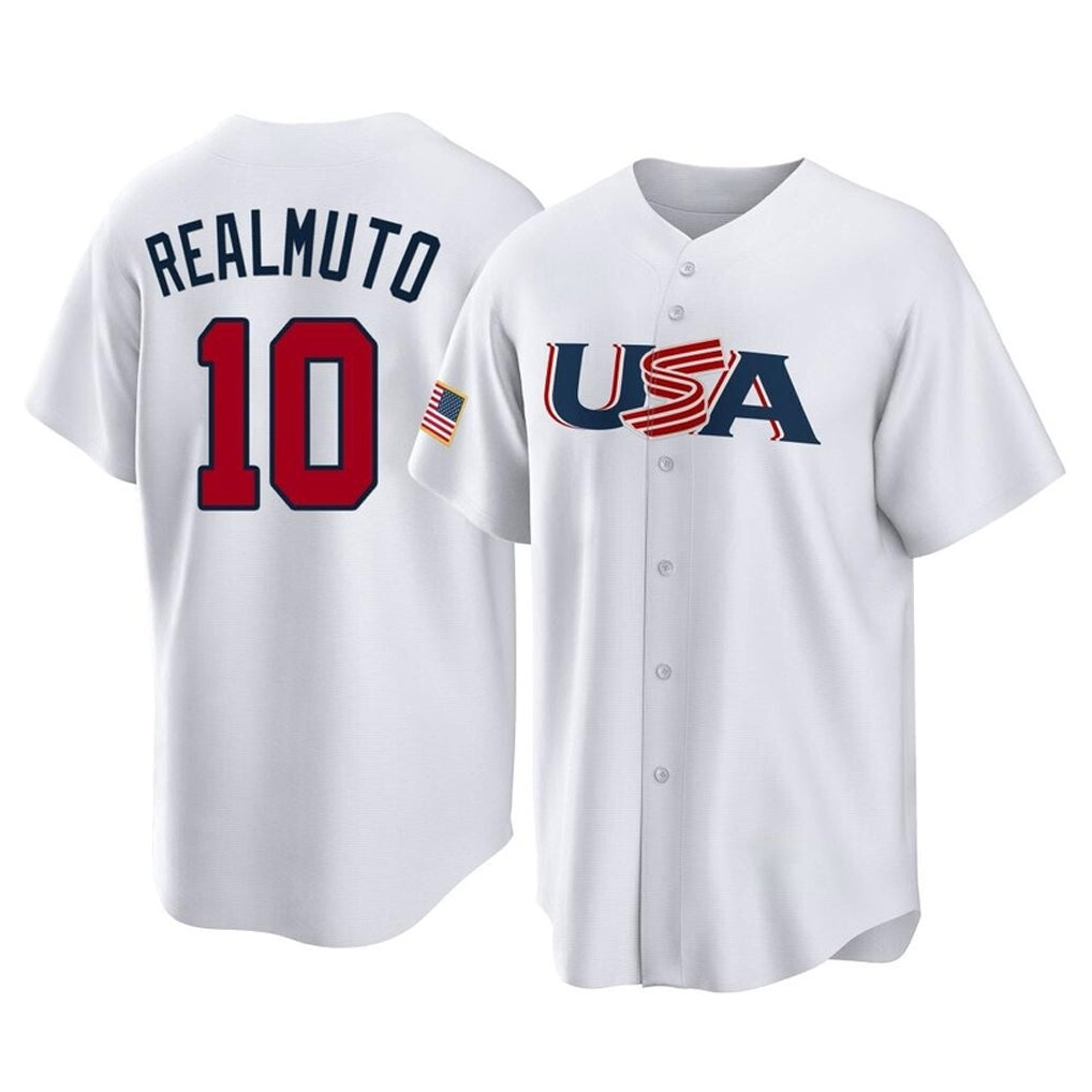 P.Phillies #10 J.T. Realmuto Player White USA World Classic Home Game Fdoa Stitched Jerseys