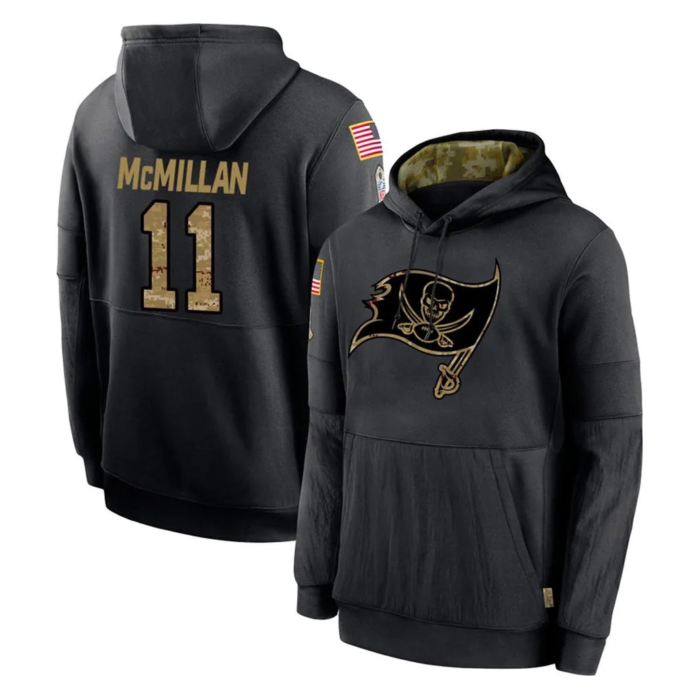 TB.Buccaneers #11 Jalen McMillan Player Black Salute to Service Sideline Performance Pullover Hoodies Home Game Gdoa Stitched Jerseys