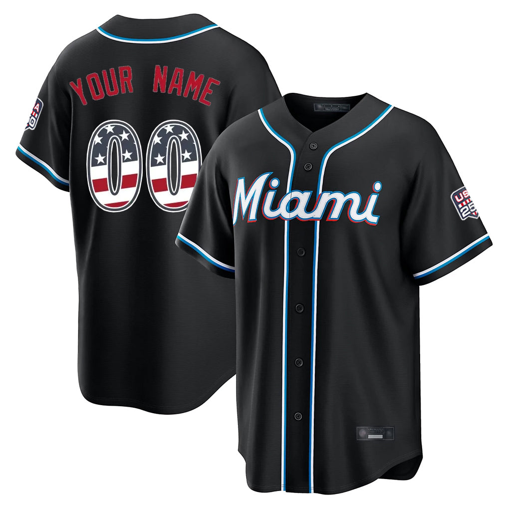 Custom M.Marlins Black Fashion Out USA 250 Fourth of July Limited Home Game Any Name & Number Gdoa Stitched Jerseys