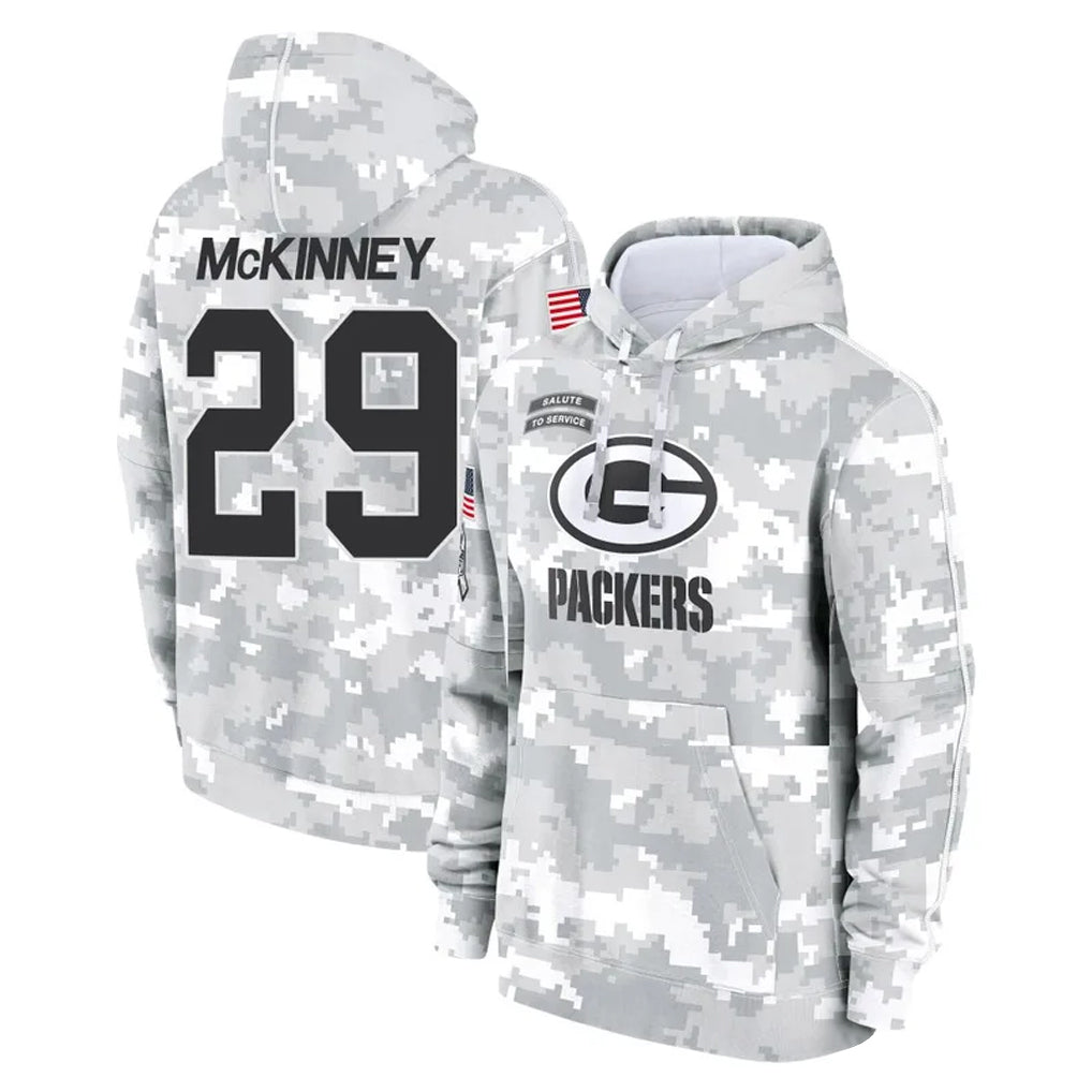 GB.Packers #29 Xavier McKinney Player Arctic Camo Salute to Service Hoodies Limited Game Gdoa Stitched Jerseys