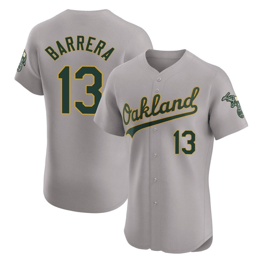 Athletics #13 Luis Barrera Player Gray Road Limited Elite Home Game Gdoa Stitched Jerseys