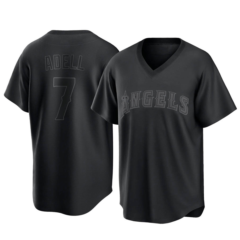 LA.Angels #7 Jo Adell Player Black Pitch Fashion T-shirt Fdoa Stitched Jerseys