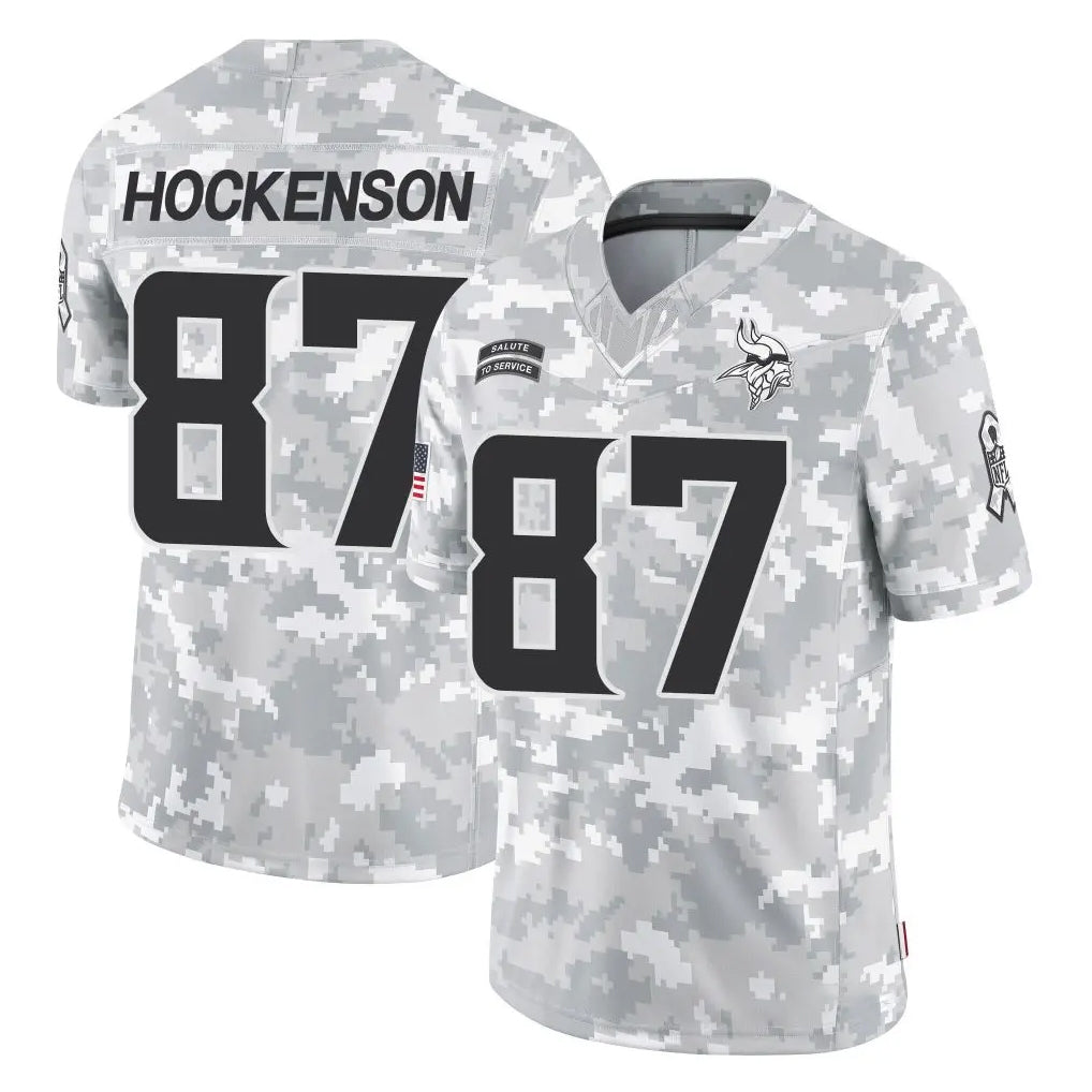 M.Vikings #87 T.J. Hockenson Player Arctic Camo Salute To Service Limited Game Gdoa Stitched Jerseys