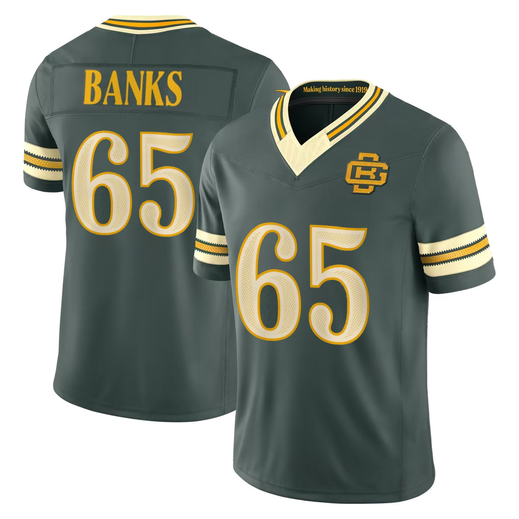 GB.Packers #65 Aaron Banks Player Green Limited 2026 Rivalries Collection Home Game Gdoa Stitched Jerseys