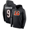C.Bengals #9 Joe Burrow Player Black Salute to Service Pullover Hoodies Game Gdoa Stitched Jerseys
