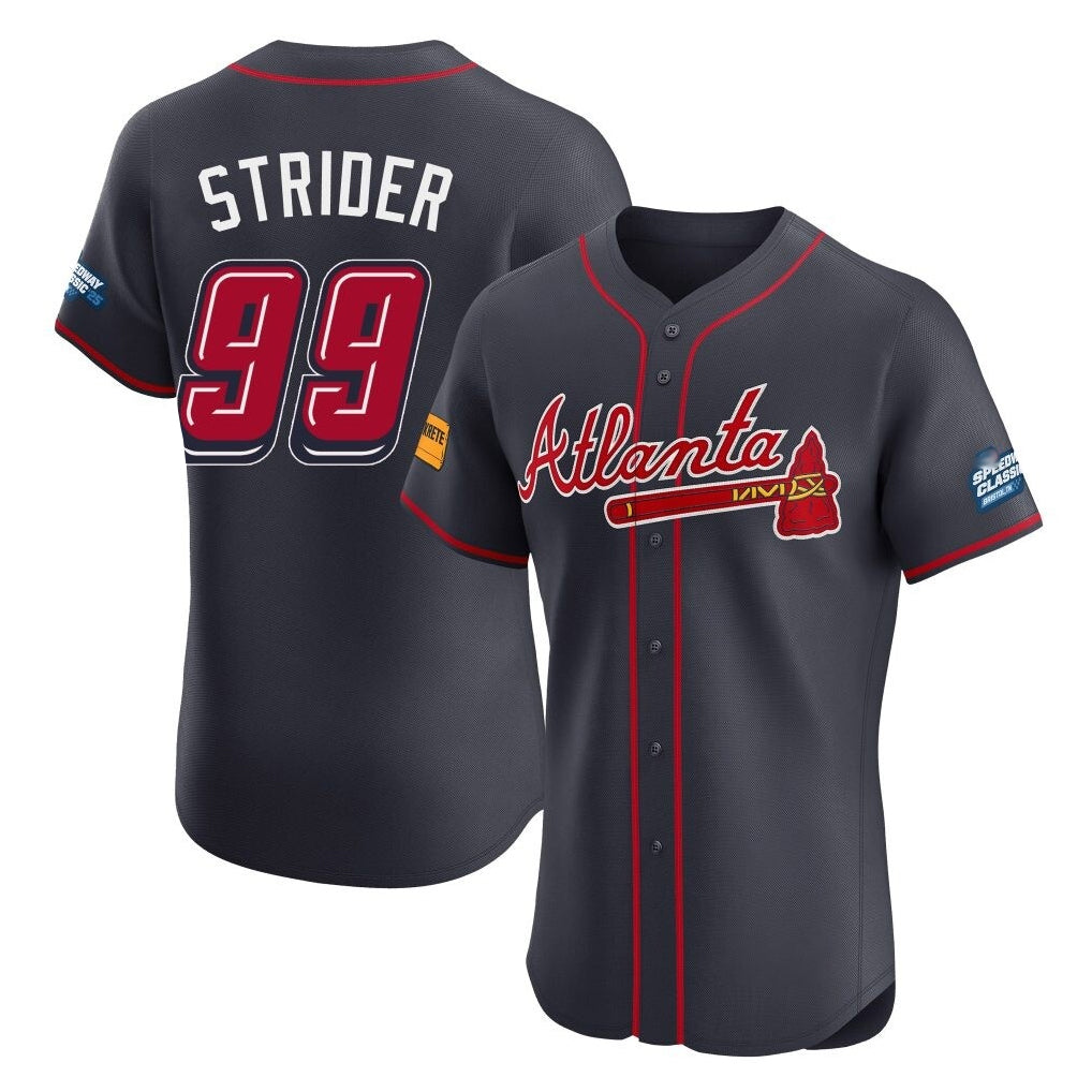 A.Braves #99 Spencer Strider Player Navy 2025 Speedway Classic Limited Elite Home Game Gdoa Stitched Jerseys
