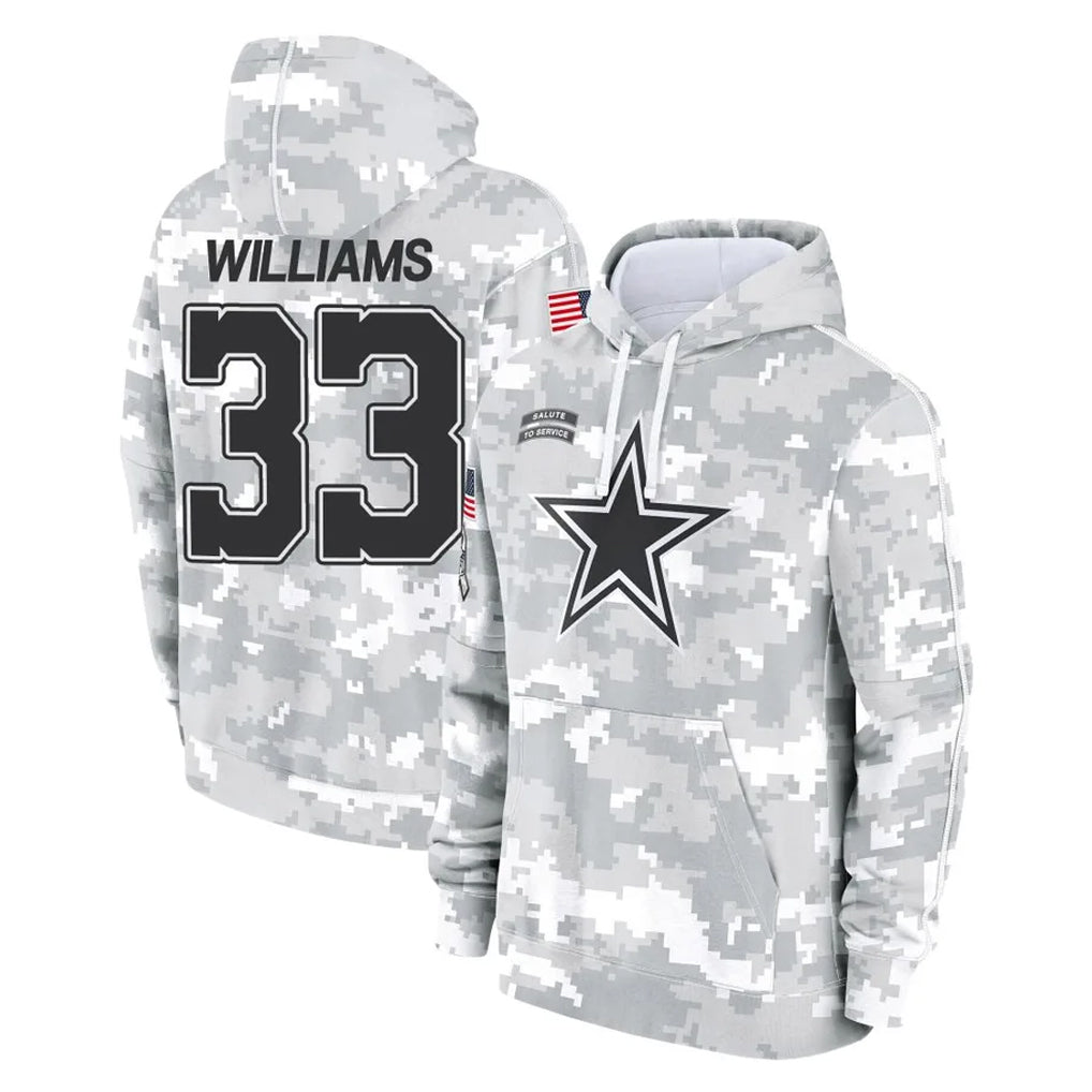D.Cowboys #33 Javonte Williams Player Arctic Camo Salute to Service Hoodies Limited Game Gdoa Stitched Jerseys