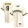 M.Brewers #9 Bob Uecker Player Cream Home Game Fdoa Stitched Jerseys
