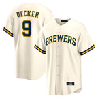 M.Brewers #9 Bob Uecker Player Cream Home Game Fdoa Stitched Jerseys
