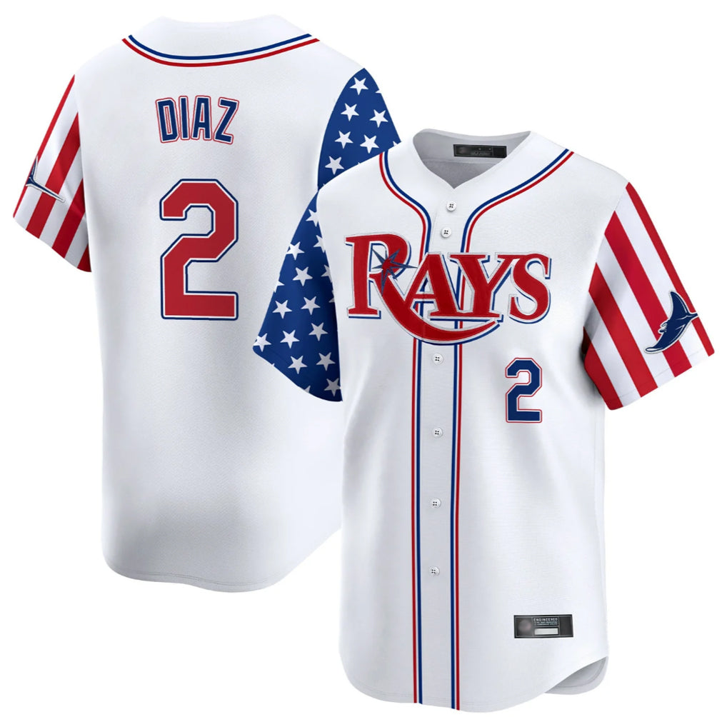 T.Bay Rays #2 Yandy Diaz Player White 2025 Independence Day Vapor Premier Limited Fdoa Stitched Jerseys
