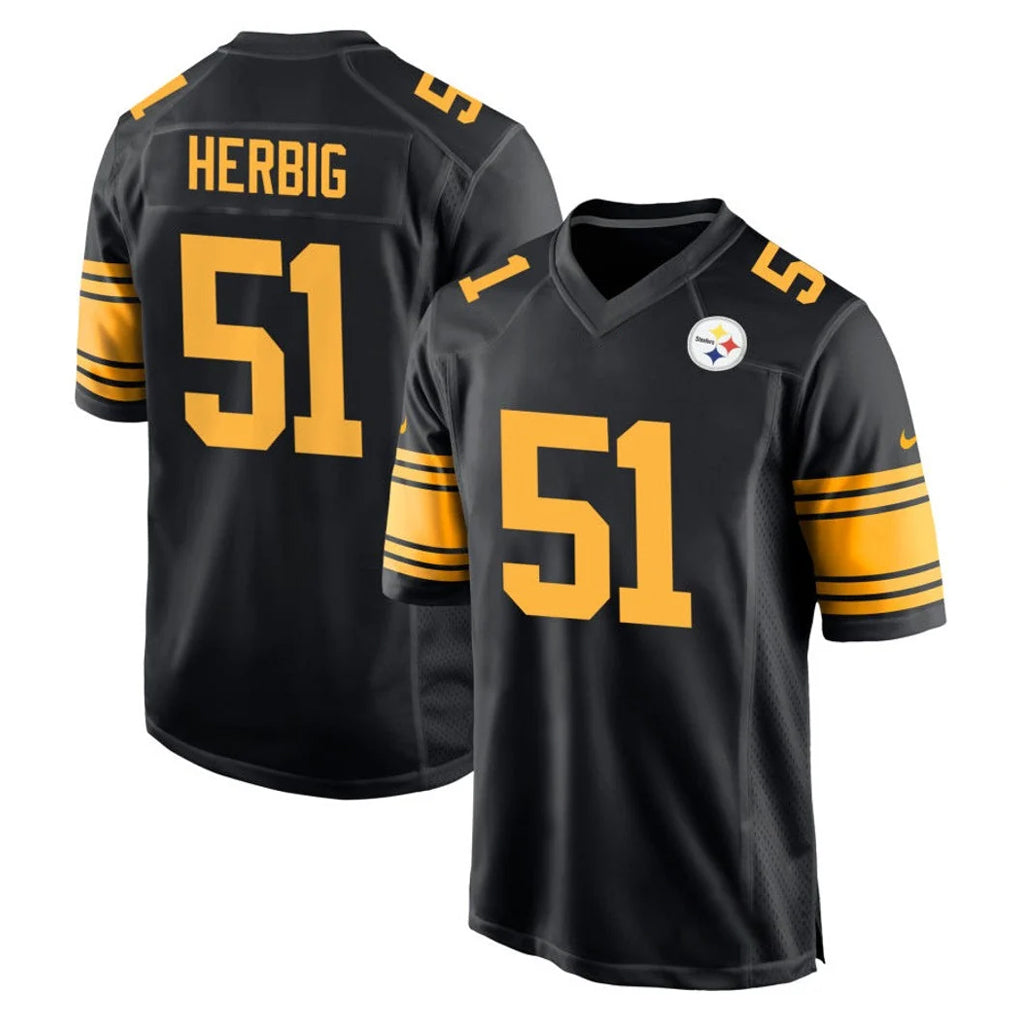 P.Steelers #51 Nick Herbig Player Black Color Rush Home Game Gdoa Stitched Jerseys