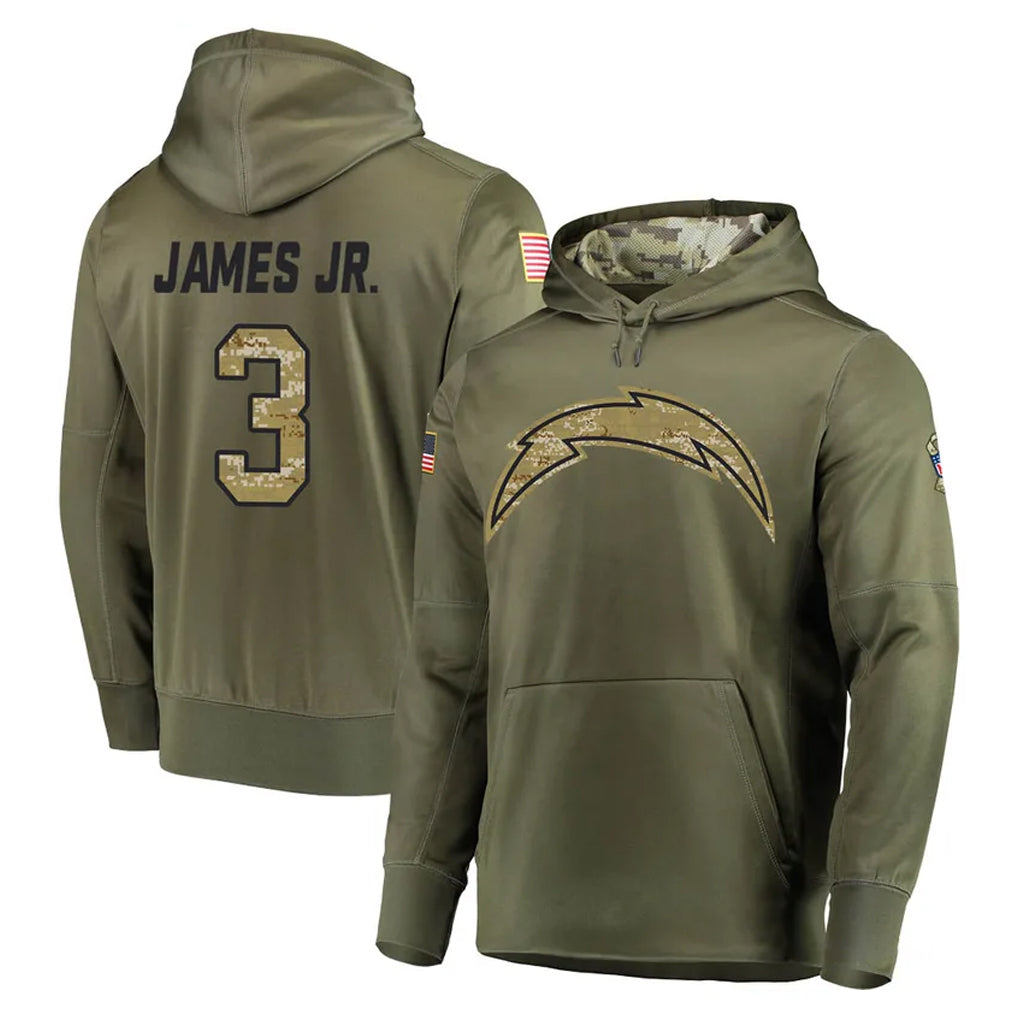 LA.Chargers #3 Derwin James Jr. Player Olive Salute to Service Pullover Hoodies Home Game Gdoa Stitched Jerseys